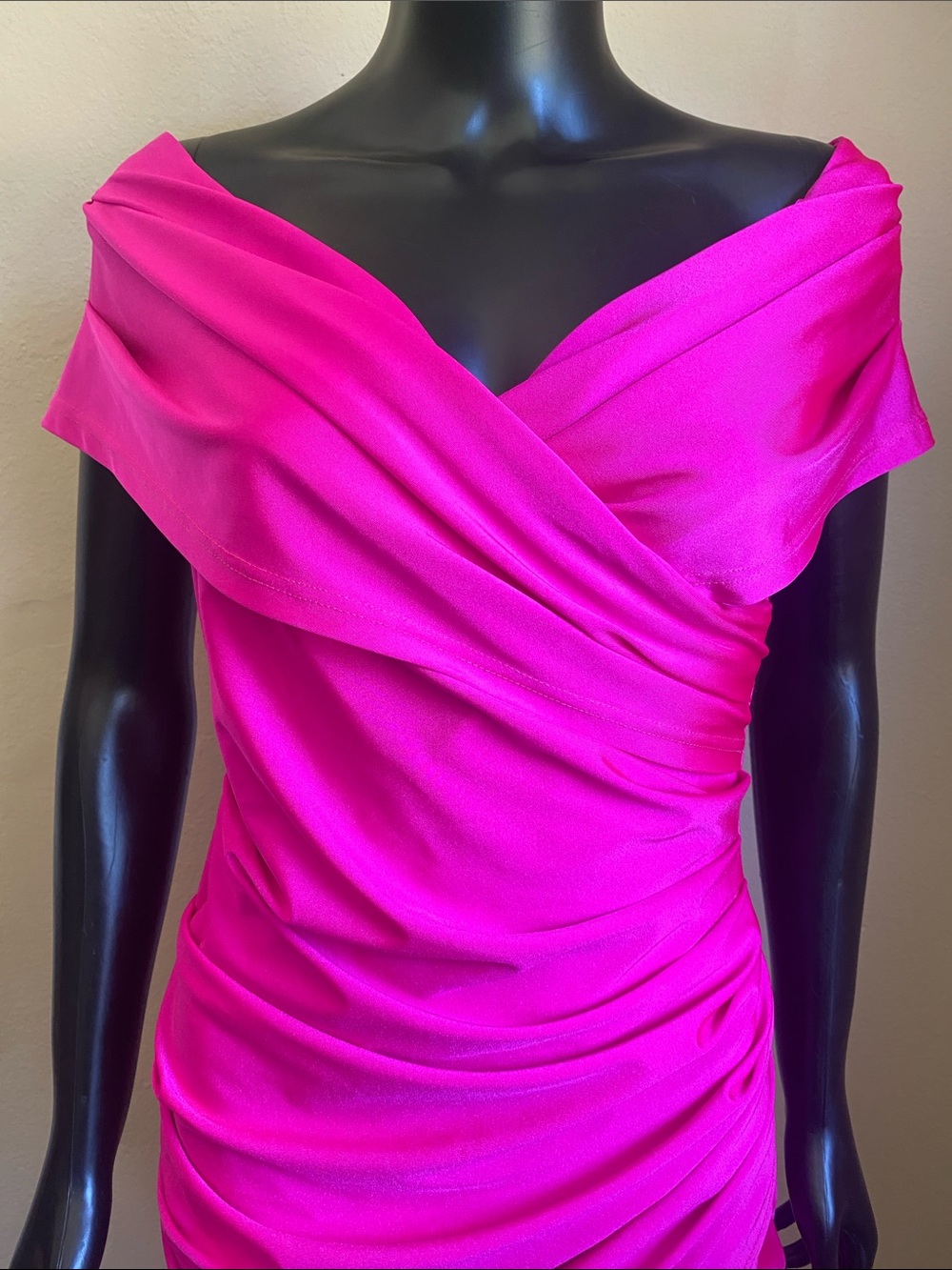 Azalea Wang Fuchsia Pink Barbiecore Glam TayTay Draped Cowl Mini Dress - Picture 3 of 13